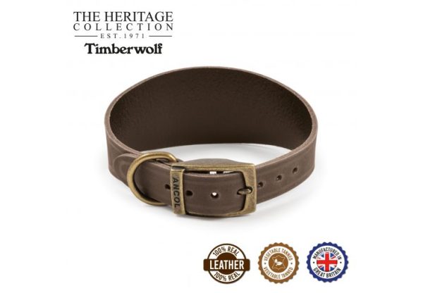 Ancol - Timberwolf Leather Hound Collar - Sable - Greyhound (34-43cm) Supply