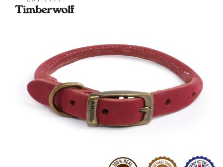 Ancol - Timberwolf Round Leather Collar - Raspberry - Size 3 (28-36cm) Online Sale