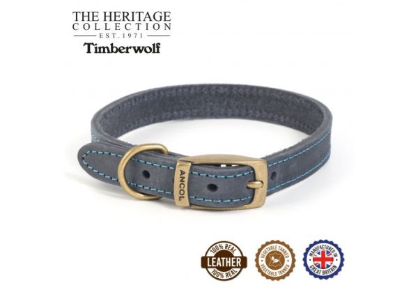 Ancol - Timberwolf Leather Collar - Blue - 28-36cm (Size 3) Online Hot Sale