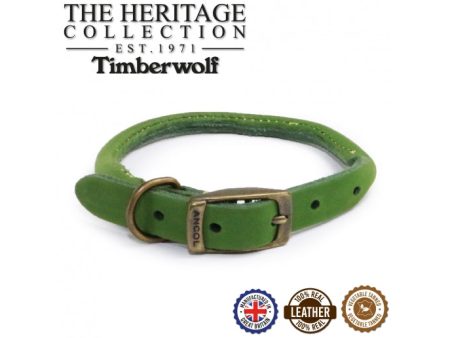 Ancol - Timberwolf Round Leather Collar - Green - 28-36cm (Size 3) Online Hot Sale