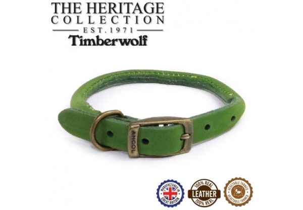 Ancol - Timberwolf Round Leather Collar - Green - 28-36cm (Size 3) Online Hot Sale