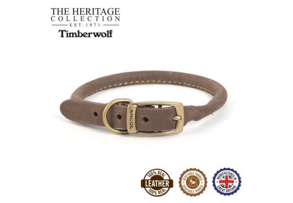 Ancol - Timberwolf Round Leather Collar - Sable - 45-54cm (Size 6) For Cheap