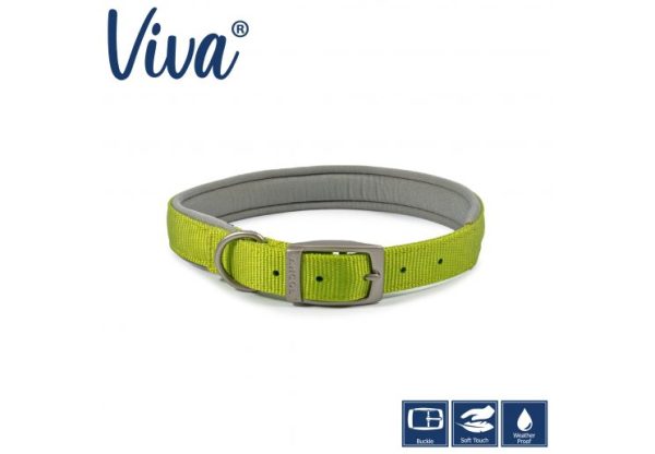 Ancol - Viva Nylon Padded Buckle Collar - Lime - Size 5 (39-48cm) For Sale