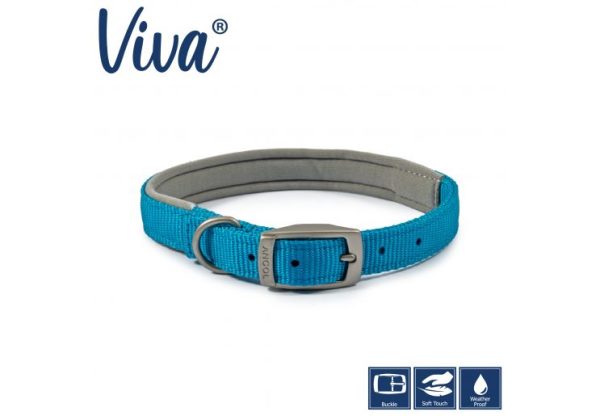 Ancol - Viva Nylon Padded Buckle Collar - Blue - Size 7 (50-59cm) For Sale