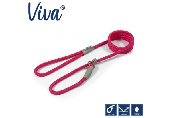 Ancol - Viva Nylon Reflective Rope Slip Lead - Pink - 150cm x 8mm (Max 20kg) Supply