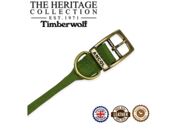 Ancol - Timberwolf Round Leather Collar - Green - 28-36cm (Size 3) Online Hot Sale