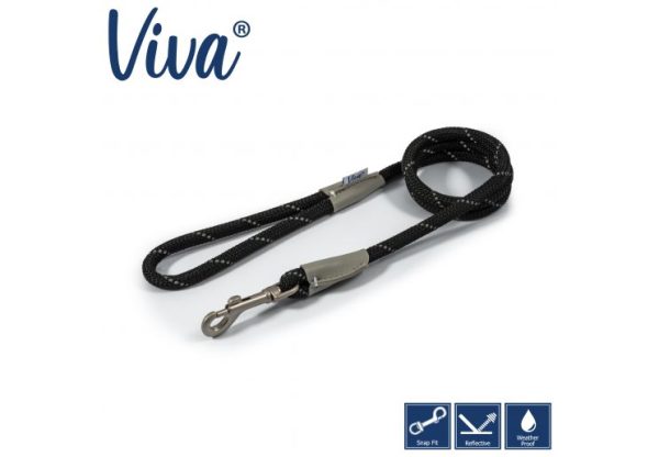 Ancol - Viva Nylon Reflective Rope Snap Lead - Black - 107cm x 10mm (Max 30kg) For Discount