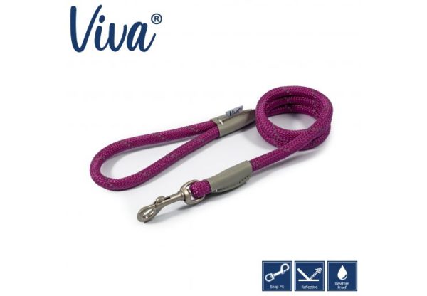 Ancol - Viva Nylon Reflective Rope Snap Lead - Purple - 107cm x 12mm (Max50kg) Fashion