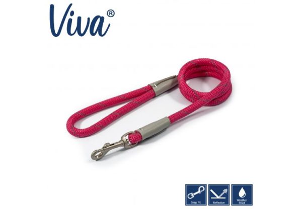 Ancol - Viva Nylon Reflective Rope Snap Lead - Pink - 107cm x 10mm (Max 30kg) on Sale