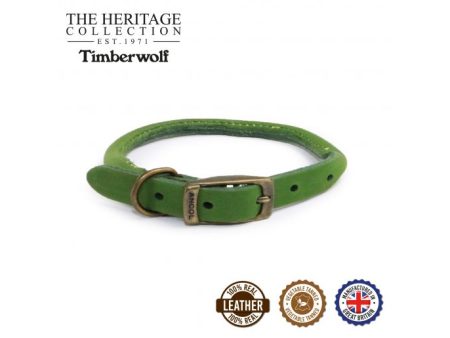 Ancol - Timberwolf Round Leather Collar - Green - Size 4 (35-43cm) Online