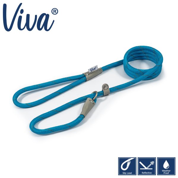 Ancol - Viva Nylon Reflective Rope Slip Lead - Blue - 120cm x 10mm (max 30kg) For Cheap