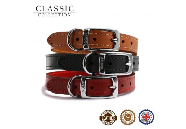 Ancol - Classic Leather Collar - Red - 12  Online