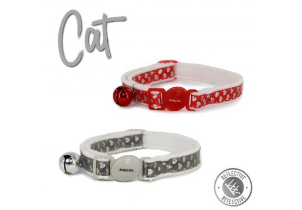 Ancol - Reflective Gloss Cat Collar - Silver Heart Supply