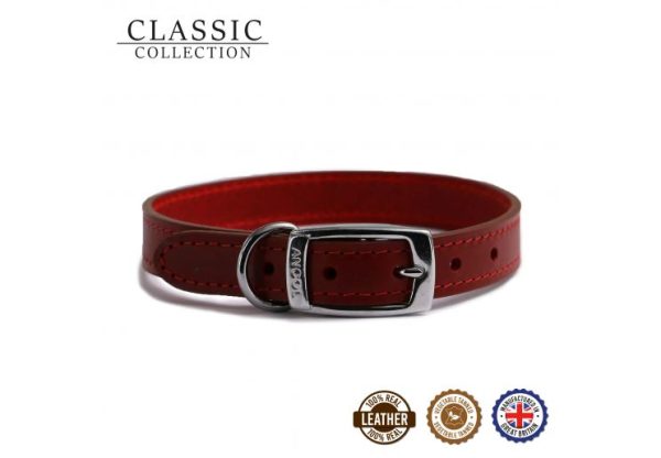 Ancol - Classic Leather Collar - Red - 12  Online