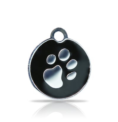 Custom Engraved Pet Tag - Patterned Large Disc With Paw Print Fashion